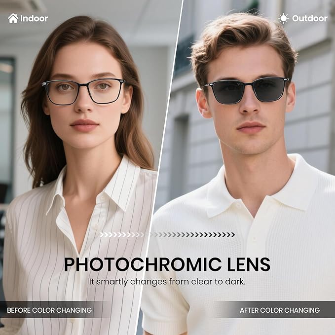 Cyxus Blue Light Blocking Glasses Photochromic Men Square Computer Gaming UV400 Protection 8208iT43