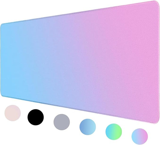 Bloss Desk Mat, Non-Slip Desk Pad Mat Protector, Large Desk Mat for Keyboard and Mouse, Pink Cyan Desk Mousepad with Stitched Edges, Keyboard Pad for Gamer, Office(31.5×11.8 Inches)