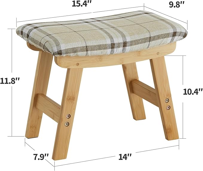 Foot Stool Ottoman Foot Rest Under Desk,Small Stool for Living Room, Bedroom and Kitchen (Natural Legs - Stripes Stool Surface)