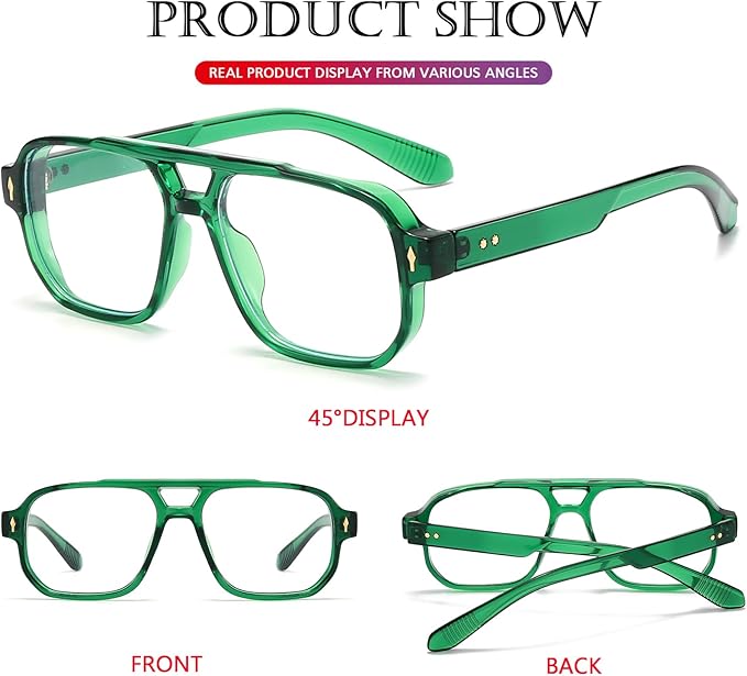 PORADAY Blue Light Blocking Glasses for Women Men 70s Retro Square Aviator Eyeglasses Rectangle Computer Eyewear