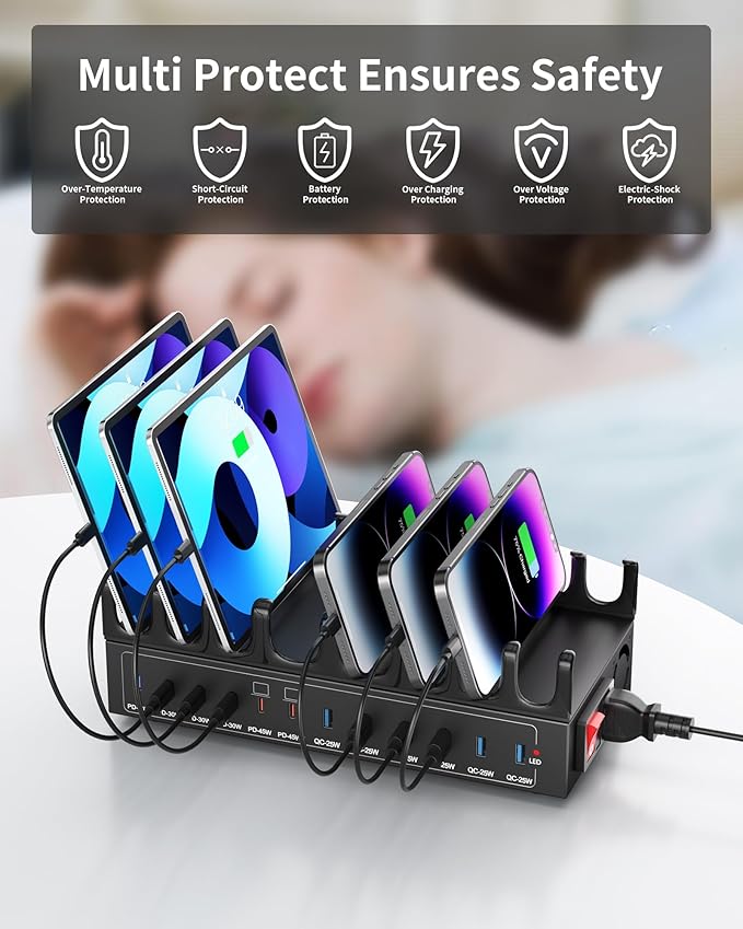 500W Charging Station for Multiple Devices, 12-Port USB C Charging Station with Dual 100W PD PPS, Multi Device Fast Charger Dock for MacBook Pro Laptop, iPhone, iPad, Tablet, Cell Phone