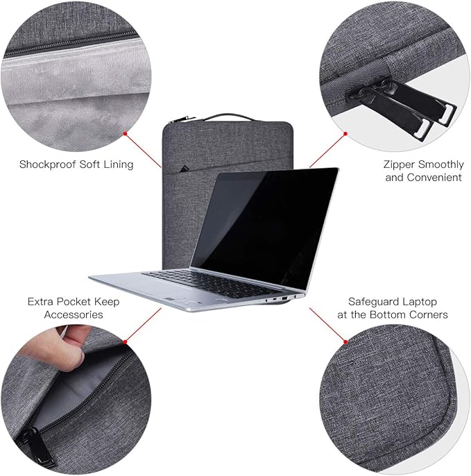 14 Inch Laptop Sleeve Case for Acer Aspire Go 14, ASUS VivoBook 14, HP Lenovo Dell Inspiron Computer Carrying Bag, Space Grey