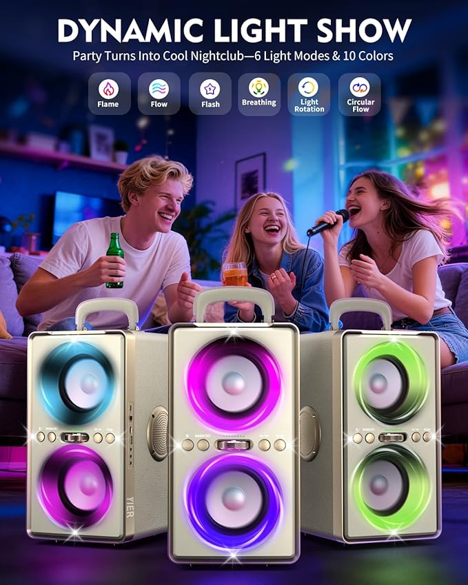 Bluetooth Speaker, 240W Peak Loud Party Speaker with Big Bass, 20H Playtime, TWS, BT5.3, Large Portable Wireless Boom Box with LED Light for Outdoor Backyard Beach Home (Leather White)