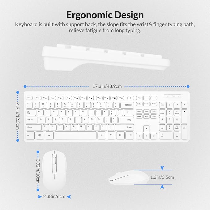 Wireless Keyboard and Mouse Combo - Rii Standard Office PC Keyboard and Optical Wireless Mice (White)