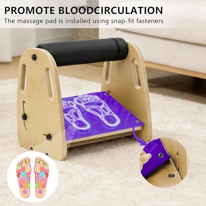 Double Layer Wooden Foot Stool for Under Desk, Foam Roller Top + Cushioned Bottom with Replaceable Massage Pad, Ergonomic Design, Suitable for Office, Home, Gaming, All Seasons Use(Purple)