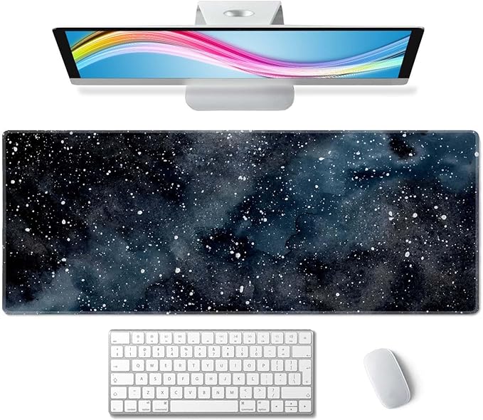 Dark Starry Deep Space Gaming Mouse Pad XL Extended Large Desk Mat Big Mousepad Non-Slip Rubber Base Stitched Edge Long Desk Pad for Desktop PC Computer Gamer,31.5×11.8 Inch