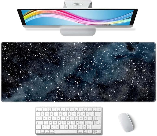 Dark Starry Deep Space Gaming Mouse Pad XL Extended Large Desk Mat Big Mousepad Non-Slip Rubber Base Stitched Edge Long Desk Pad for Desktop PC Computer Gamer,31.5×11.8 Inch
