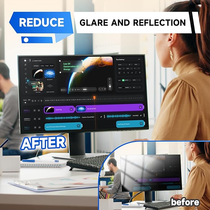 IPROKKO 2 Pack 22 inch Anti-Blue Light Monitor Screen Protector for 16:10 Widescreen, Removable Anti Glare Blue Light Blocking Screen Filter, Anti-UV Eye Protection PC Computer Film [Washable Wipes Clean]