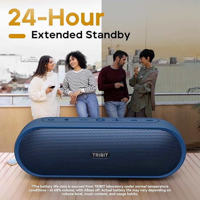 Tribit Portable Bluetooth Speaker XSound Plus 2, Wireless Speaker 30W with XBass, IPX7 Waterproof, 24-Hour Playtime, Stereo Sound, Built-in Mic, Bluetooth 5.3 for Party, Car, Travel(Blue)