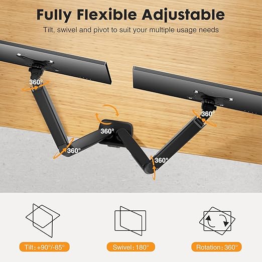 DUMOS Dual Monitor Mount for Desk, Gas Spring Monitor Arm for 2 Monitors Max 32 Inches, Fully Adjustable Double Monitor Mount, VESA Mount with C-Clamp/Grommet Base, Holds Screen 17.6 lbs