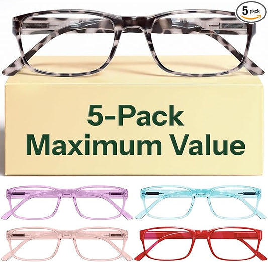 Gaoye Reading Glasses Blue Light Blocking, Spring Hinge Readers for Women Anti Glare Filter Lightweight Eyeglasses (5-Pack Mix Color 2, 2.75)