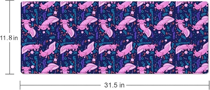 Axolotl Large Gaming Desk Mat - 31.5x11.8 inches Extended XL Big Cute Mouse Pad Waterproof with Non-Slip Base and Stitched Edges for Computer Keyboard