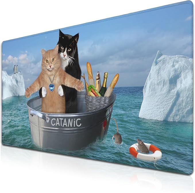 XXL Mouse Pad - Funny Cats Desktop Computer Mat, Large Desk Pads, Non-Slip Rubber Base Waterproof with Stitched Edges, 35.4" X 15.7" for Work/Game/Office/Home