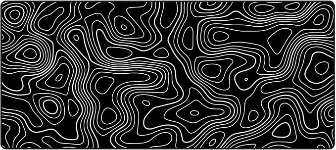 Large Gmaing Mouse Pad with Stitched Edges, Superior Micro-Weave Cloth, Non-Slip Base, Size 35.4 X 15.7X 0.12inches - Black Topographic Contour