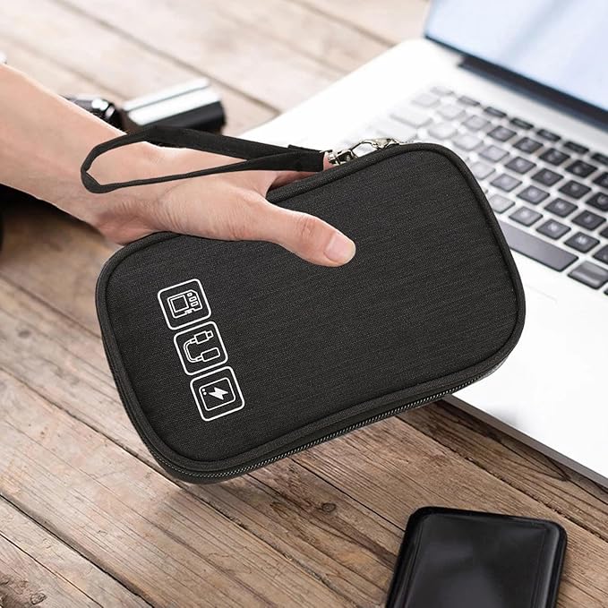 1Pcs Portable Cable Organizer Bag Small Electronic Cable Pouch Electronics Accessories Organizer Travel Digital Storage Bag for Power Bank Charger Card, Black