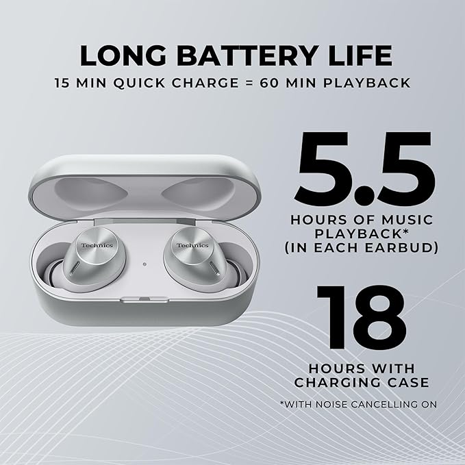 Technics HiFi True Wireless Multipoint Bluetooth Earbuds II, Active Noise Cancelling, 3 Device MultiPoint Connectivity, Impressive Call Quality, LDAC Compatible, EAH-AZ40M2-S (Silver)
