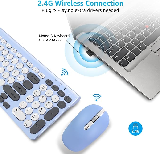 LeadsaiL Wireless Keyboard and Mouse Combo, Wireless USB Mouse and Computer Keyboard Set, Compact and Silent for Windows Laptop, Desktop, PC- Colorful