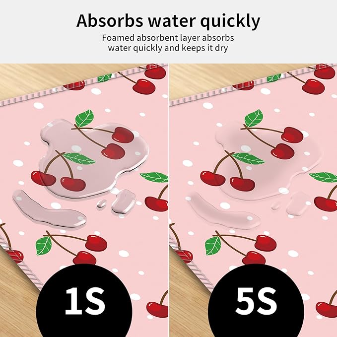 Desk Mat,Big Desk Pad,31.5 x 11.5in Extended Gaming Mouse Pad,Large Mouse Pad for Desk Rubber Base Mousepad with Stitched Edges,Keyboard Mouse Mat for Work Game Office Home - Cute Cherry