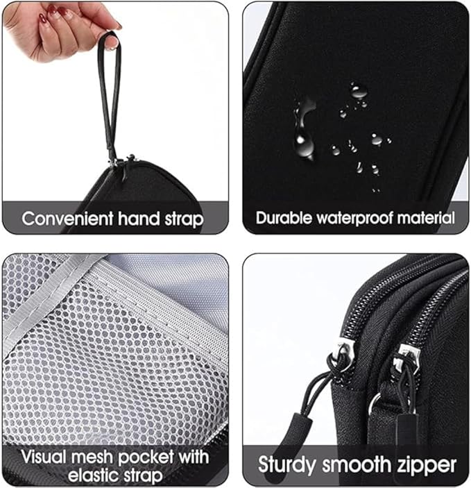 PrimeEssence Travel Cable Organizer Pouch Electronic Accessories Carry Case Portable Waterproof Double Layers Storage Bag for Cord, Charger, Phone, Earphone Black