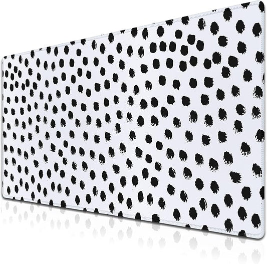Big Gaming Mouse Pad - Black/White Desk Pad, Large Non-Slip Rubber Base Waterproof with Stitched Edges, 35.4 X 15.7 inch for Work/Game/Home