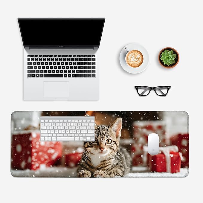 Mouse Pad, Large Anti-Slip with Stitched Edges Desk Mat Desktop Laptop Computer Desk Keyboard Mat,Table Protector Blotter Mat (cat, 31.5" x 11.8")