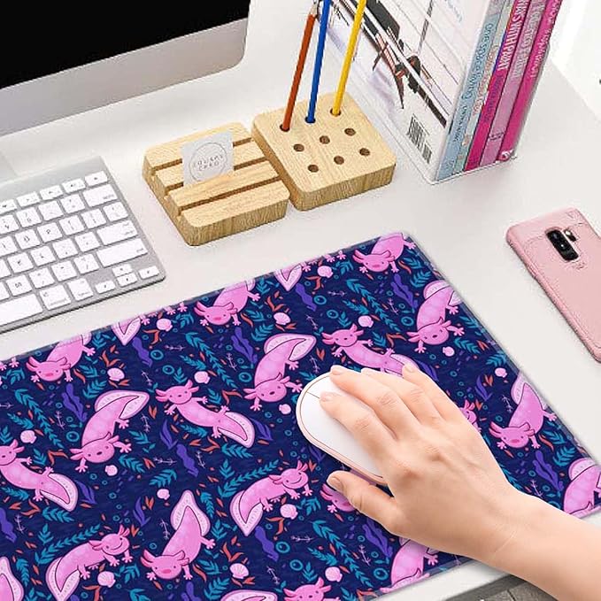 Axolotl Large Gaming Desk Mat - 31.5x11.8 inches Extended XL Big Cute Mouse Pad Waterproof with Non-Slip Base and Stitched Edges for Computer Keyboard
