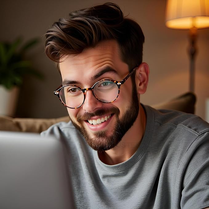 HJSTES Vintage Blue Light Glasses for Women Men Round Bluelight Blocking Glasses Thick TR90 Frame Eyeglasses