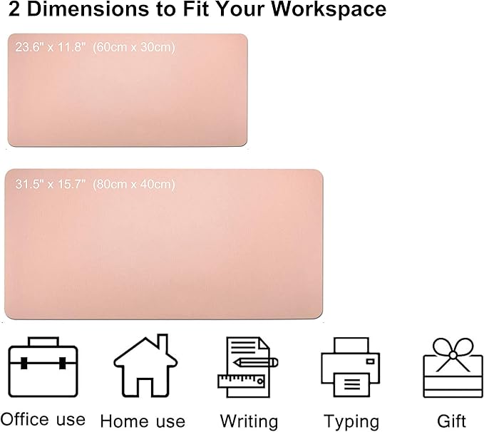 Dual Sided PU Leather Desk Pad, Mouse Pad, Office Desk Mat, Non-Slip Laptop Desk Pad, Waterproof Desk Writing Pad for Office and Home (23.6" x 11.8", Pink+Silver)