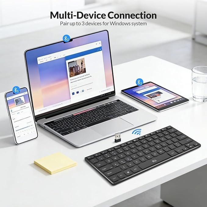 Rii Wireless Keyboard,Bluetooth Keyboard(2.4G+BT5.0),RGB Backlit,Rechargeable with Aluminum Alloy Case for Tablet,Surface,PC,Laptop with Windows (X9-Windows)