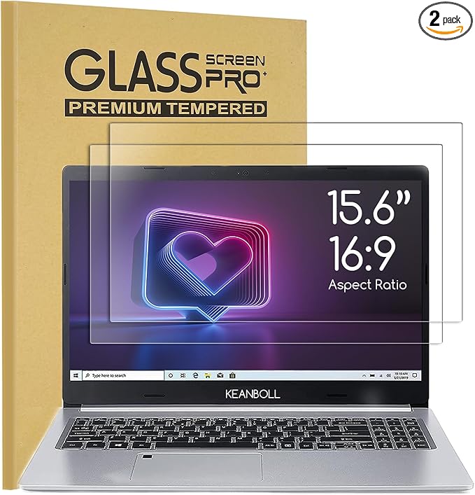 2 Pack 15.6 inch Tempered Glass Laptop Screen Protector for 15.6" HP/Dell/ASUS/Samsung/Lenovo/Acer/MSI/LG/URAO/VGKE 15.6 inch 16:9 Laptop, 9H Hardness, Anti Fingerprint, Bubble Free