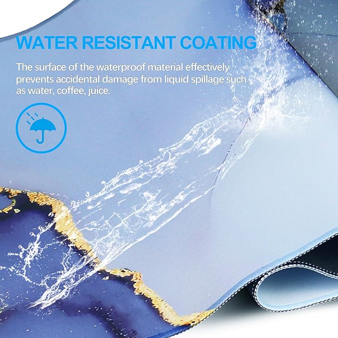 Gaming Mouse Pad, Large Pad with Non-Slip Rubber Base, Waterproof Mousepad with Stitched Edges, XXL Computer Long Keyboard Mouse Mat for Gamer, Office & Home, 31.5" x 15.7", Marble Blue