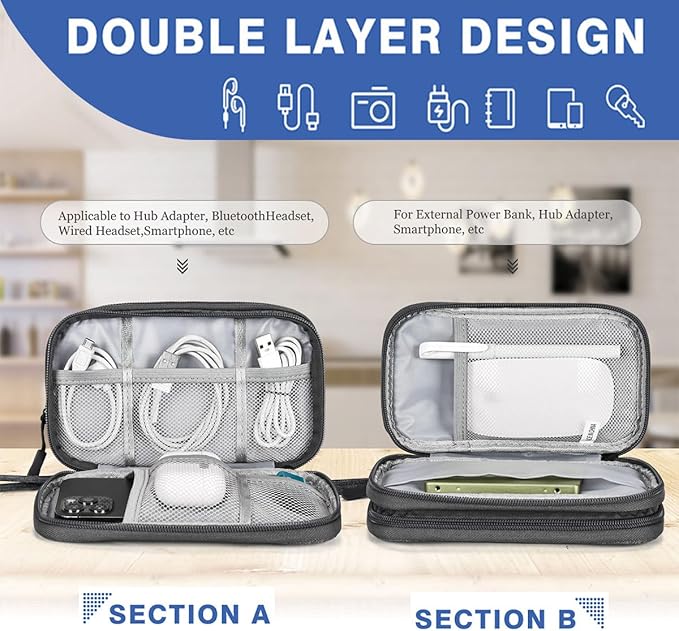 Travel Cord Organizer Electronics Organizer Travel Case, Travel Cable Organizer Bag Waterproof Portable Accessories Case for Cable, Charger, Phone, Power Bank, Earphone (Dark Gray, Large)