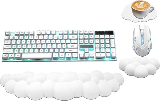 Cloud Wrist Rest Keyboard, PU Leather Memory Foam Wrist Rest for Computer Keyboard, Ergonomic Keyboard Wrist Rest Pad and Cute Mouse Wrist Rest for Gaming, Office, Computer, Typing Pain Relief,White