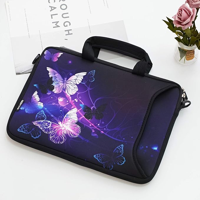RICHEN 11 11.6 12 12.5 13 inches Laptop/Chromebook/PC Messenger Bag Tablet Travel Case Neoprene Handle Sleeve with Shoulder (11-13.3 inch, Butterflies)