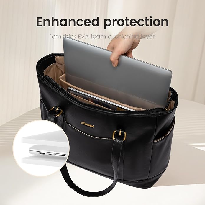 LOVEVOOK Laptop Tote Bag for Women,Vintage Leather Work Tote Bag for Women Computer Briefcase Bag,Waterproof Teacher Business