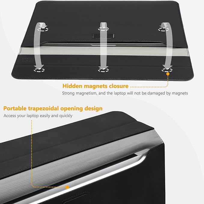 HYZUO 13.3-14 Inch Laptop Sleeve Case with Stand Feature for MacBook Pro 14 M5/M4/M3/M2/M1 2026-2021, MacBook Pro/Air 13.3, 13.5" 13.8" Surface Laptop, HP Spectre X360 13/14, Black