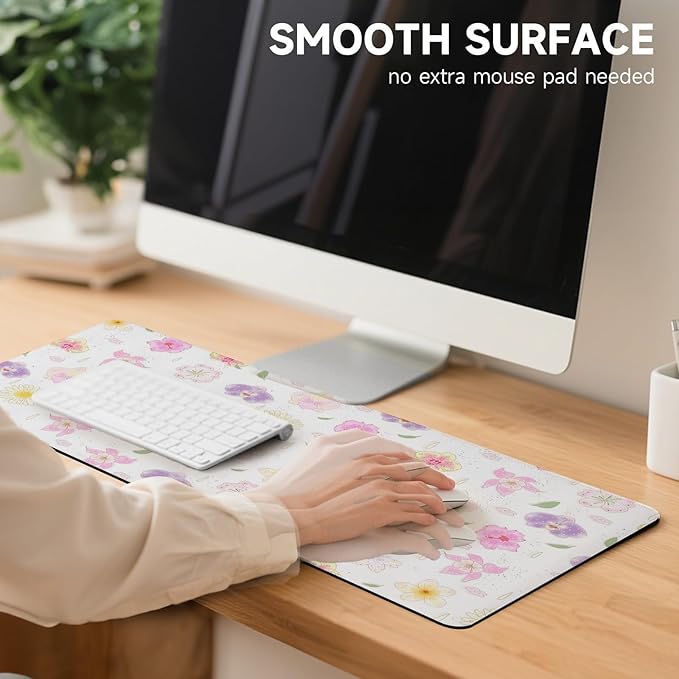AUPET Leather Desk Pad Blotter Mat, Large Mouse Pad, Non-Slip Waterproof Desk Writing Pad Protector, Desk Decor for Office，Home，Gaming (Blossom, 35.4X15.7 inch)