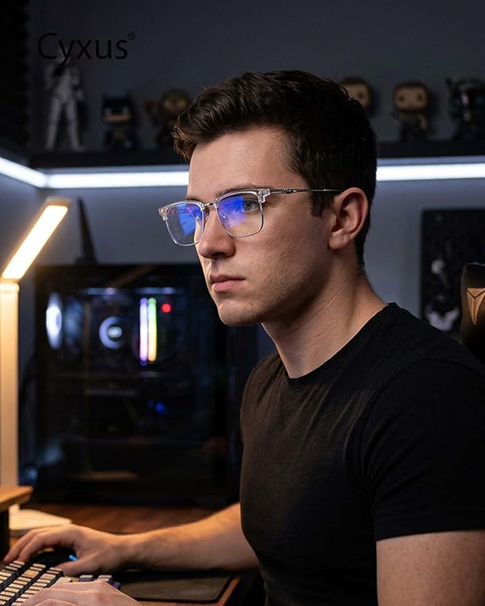 Cyxus Retro Blue Light Glasses Men - Square TR90 Metal Blowline Frame Stylish Trendy for Computer Daily Work 8252
