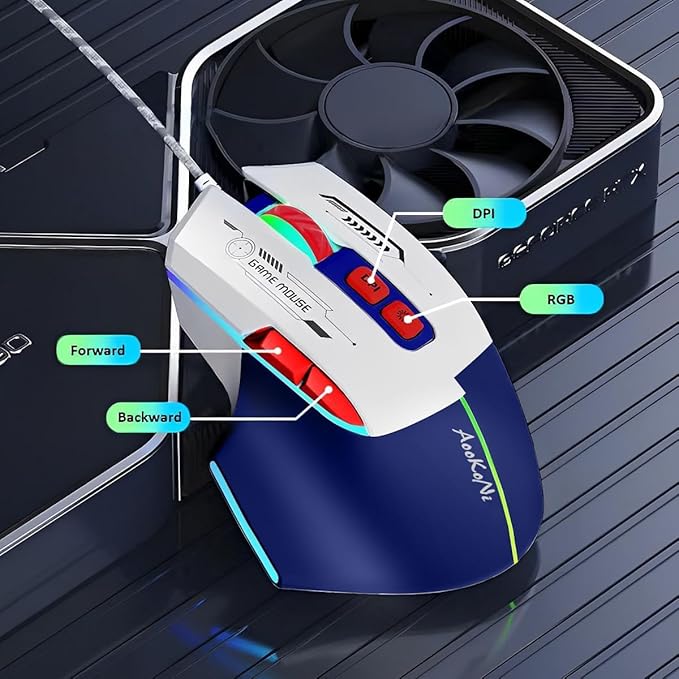 Wired Gaming Mouse, Gaming Mouse with RGB Backlit, 7200DPI Adjustable, PC Gaming Mice with 7 rogrammable Macro Buttonsg, Ergonomic Mouse Gamer for PC, Desktop, Mac???Laptop, Chromebook. (Blue)