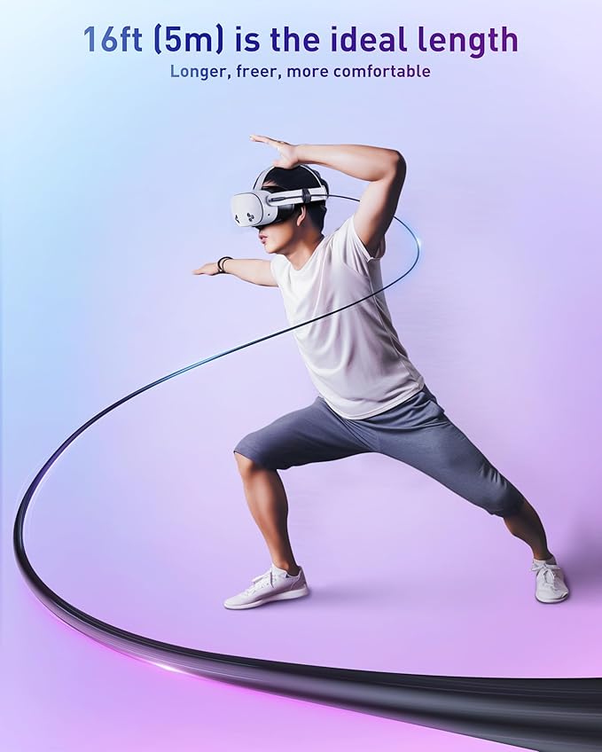 Maxonar [Next-Gen Chip VR Charging Link Cable 16FT Compatible with Meta 3S/3/Oculus 2/Pico 4 Accessories and PC/SteamVR, Awesome Gift-5Gbps USB 3.0 to USB C Cable-Black