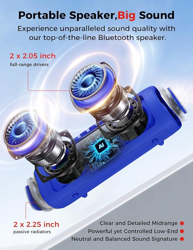 Bluetooth Speaker with HD Sound, Portable Wireless, IPX5 Waterproof, Up to 20H Playtime, TWS Pairing, BT5.3, for Home/Party/Outdoor/Beach, Electronic Gadgets, Birthday Gift (Blue)