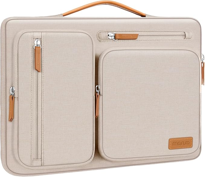 MOSISO 360 Protective Laptop Case 13.3 inch, 13-13.3 inch Laptop Sleeve Compatible with MacBook Air/Pro 13 / Pro 14,HP Dell Acer ASUS,Side Open Carrying Case with 4 Zipper Pockets&Handle, Sand