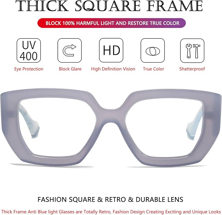 AIEYEZO Thick Frame Blue Light Glasses Men Women, Fashion Square Computer Eyeglass Anti Eyestrain & Prevent Headache