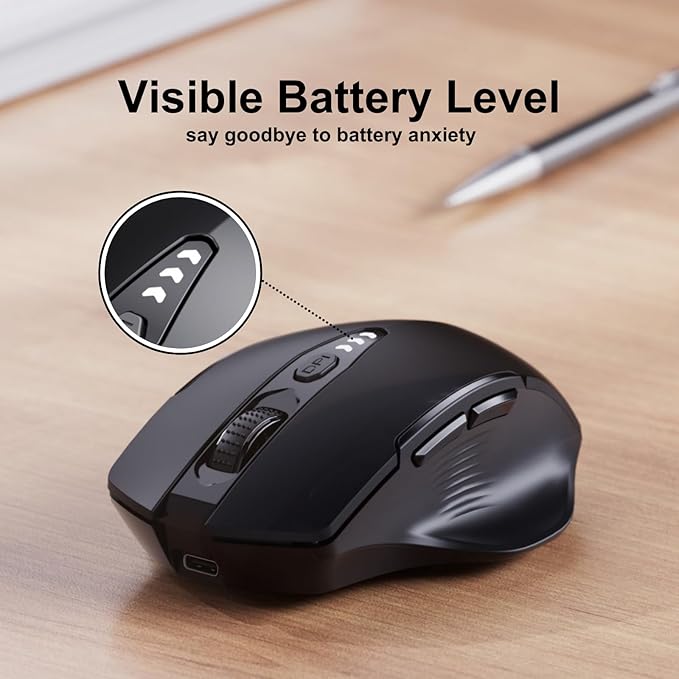 Uineer Wireless Mouse,Upgraded 2.4GHz Rechargeable (Battery Level Visible) Ergonomic Computer Mouse,4 Levels DPI, Wireless Mice for Laptop Computer(Matte Black)