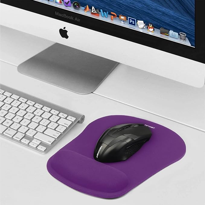 TECKNET Mouse Pad with Wrist Support, Ergonomic Gaming Mouse Pad Pain Relief, Portable Comfortable Mousepad for Computer, Laptop, Office, Home and Travel, Non-Slip Base, Waterproof Surface, Purple