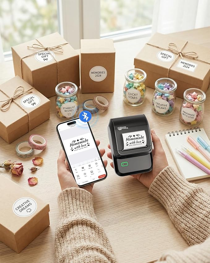 Label Maker Machine with Tape, M100 Address Barcode Label Printer, Versatile App 4000 Icons and 300 Fonts, Industrial Label Makers for Small Business, Office, Home, School, Safety Label Makers