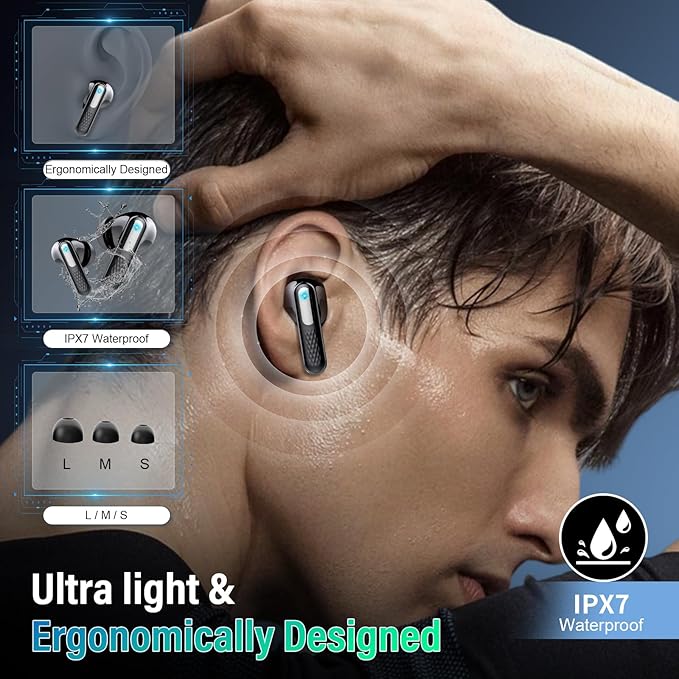 Wireless Earbuds with Touch Screen, Bluetooth 5.4 Headphones, ANC/ENC Noise Cancelling, 48H HiFi Stereo Bluetooth Ear Buds with 5 EQ Modes, Transparency Mode, IPX7 Earphones, Darkblack