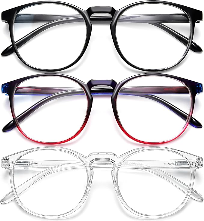 IBOANN Chic & Comfy Blue Light Glasses for Women - 3-Pack Round Frames, Screen-Ready Style with UV Protection Coating