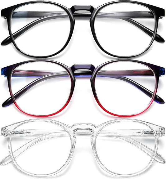 IBOANN Chic & Comfy Blue Light Glasses for Women - 3-Pack Round Frames, Screen-Ready Style with UV Protection Coating