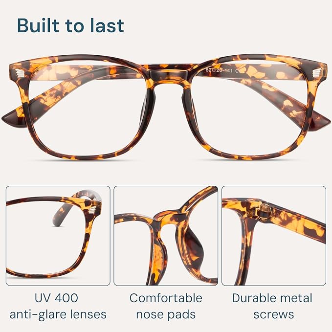 Gaoye Tortoise Blue Light Glasses for Computer & Gaming - Anti UV Ray Lenses, Scratch-Resistant & Comfort Fit